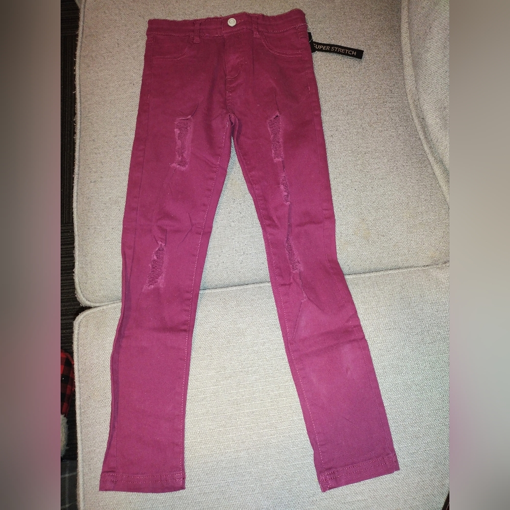 GIRLS BURGUNDY DESTROYED SKINNY JEANS - SIZE 6X...NEW NEW WITH TAGS!